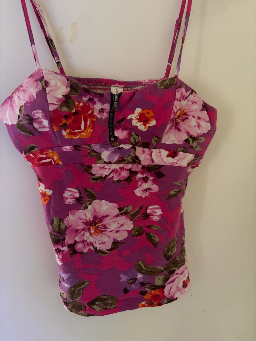 Floral Cami Top with Front Zip - Pink